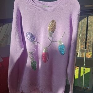 Lavender Sweater with Colorful Festive Lights